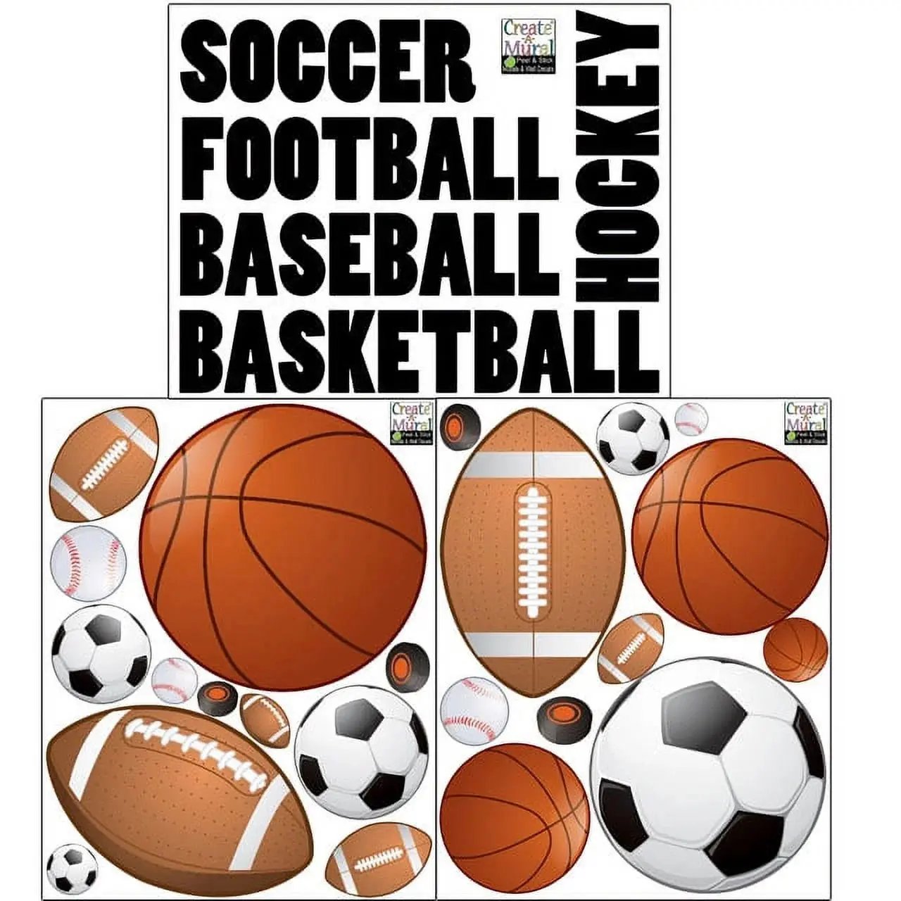 Sports Wall Decals Wall Stickers Soccer Baseball Football Hockey Basketball (28) Decals1"-14"
