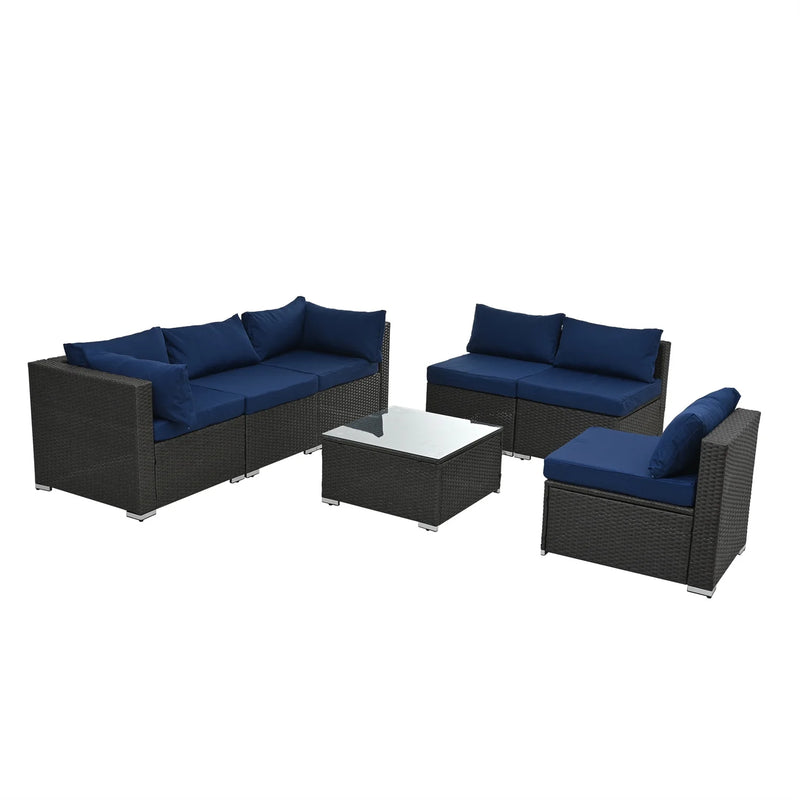 7 Piece Patio Furniture Sets Outdoor Sectional PE Rattan Outdoor Furniture Patio Conversation Set with Cushions and Glass Coffee Table, for Balcony Lawn and Garden, Gray