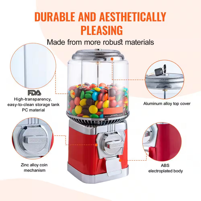 Gumball Machine for Kids, 16 In. H Candy Vending Dispenser Dry Food Dispensers Red