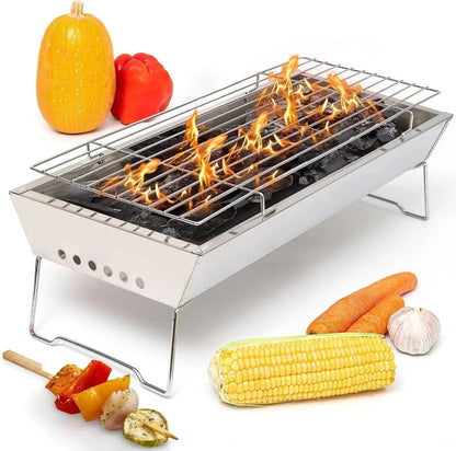 17" in Portable Tabletop Grill, Charcoal Barbecue Grill, Stainless Steel Portable Folding Tabletop Charcoal Grill for Shish Kabob Burgers & Meat Steak.