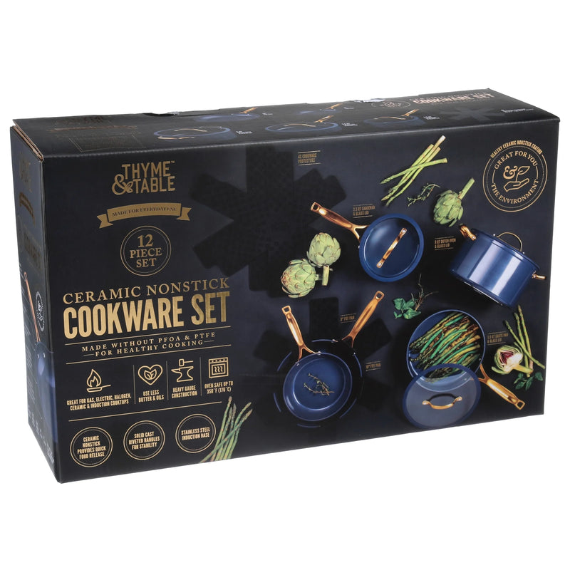 12-Piece Non-Stick Cookware Set, Signature Collection Pots and Pans Set - Blue