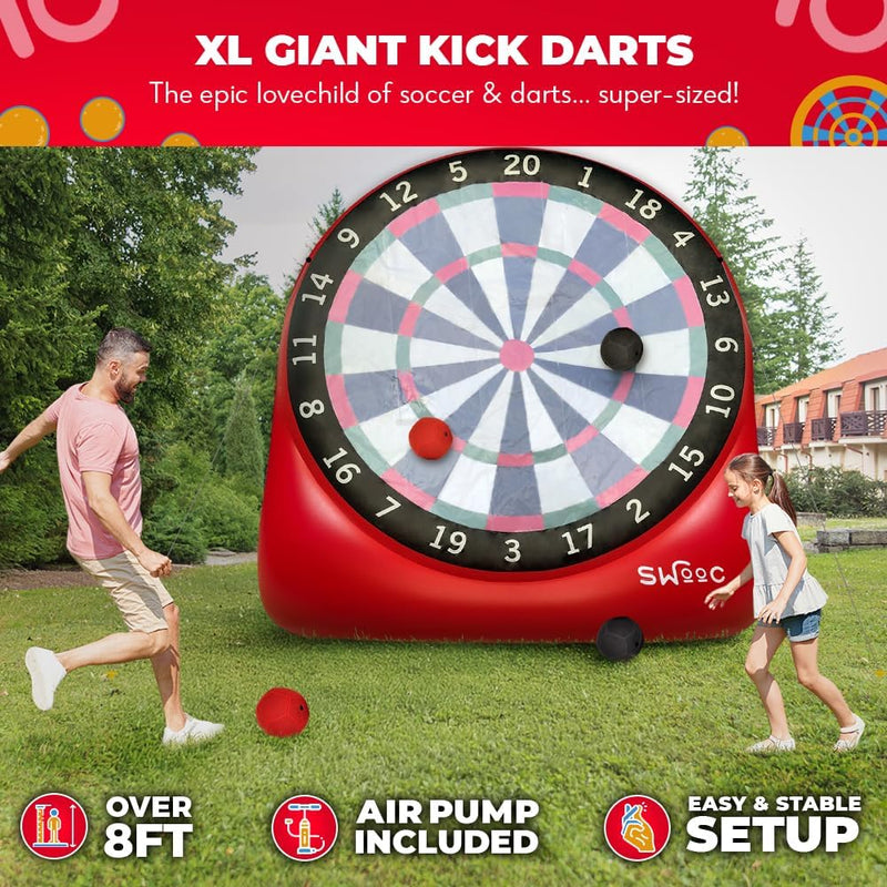 Games - XL Giant Kick Darts (Over 8Ft Tall) with 15+ Games Included - Jumbo Soccer Darts W/Air Pump - Big Inflatable Games - Carnival Games - Giant Outdoor Games & Activities - Giant Yard Games
