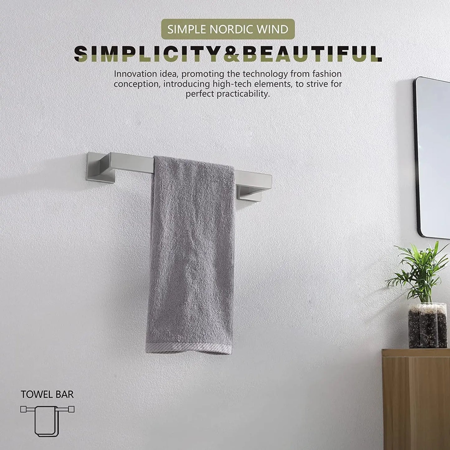 12-Inch Single Towel Bar Bathroom Kitchen Towel Holder Wall Mounted SUS304 Stainless Steel Towel Rack Brushed Nickel B4003BR-L12