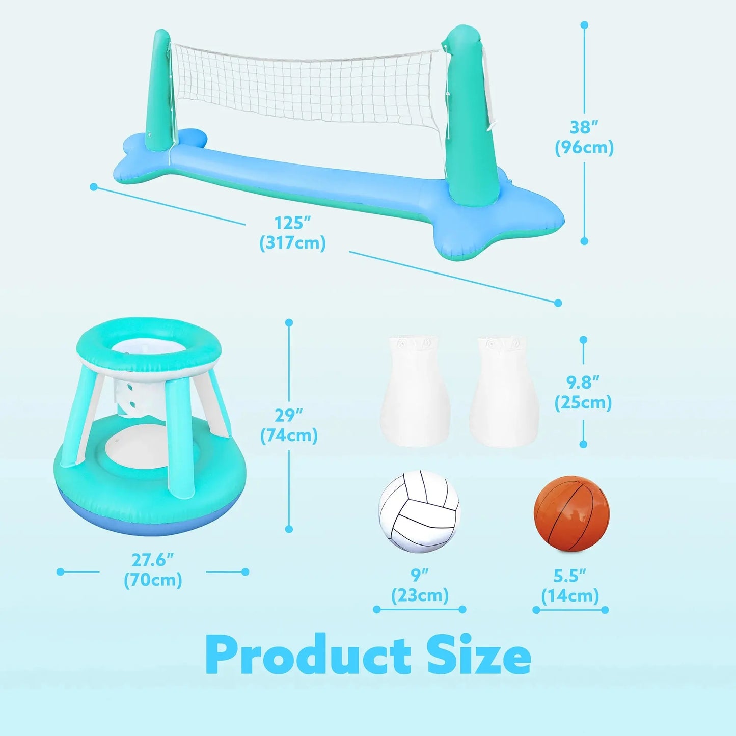 Inflatable Pool Float Game Set with Inflatable Volleyball Net & Basketball Hoops, Summer Pool Game for Kids and Adults