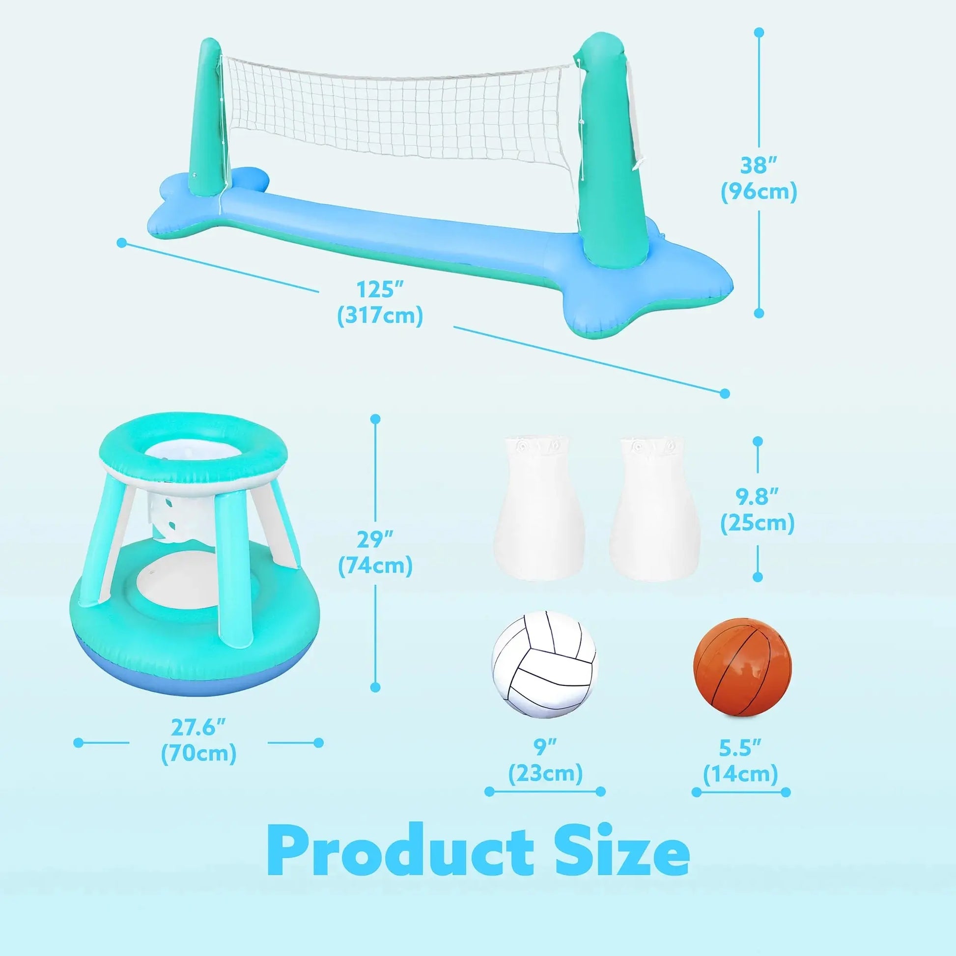 Inflatable Pool Float Game Set with Inflatable Volleyball Net & Basketball Hoops, Summer Pool Game for Kids and Adults