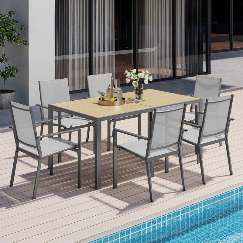 Transform Your Outdoor Space with the 7-Piece Gray Patio Dining Set - Includes 6 Stylish Textilene Chairs and a Durable Metal Table!