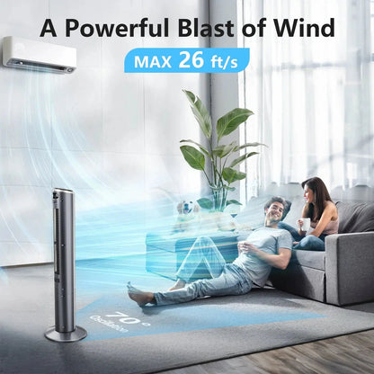 Tower Fan with Remote, 40" Bladeless Fan for Home, 70° Oscillation, 3 Speeds, 2 Modes, 15H Timer Quiet AC Motor Floor Fan for Bedroom, Office, Gray