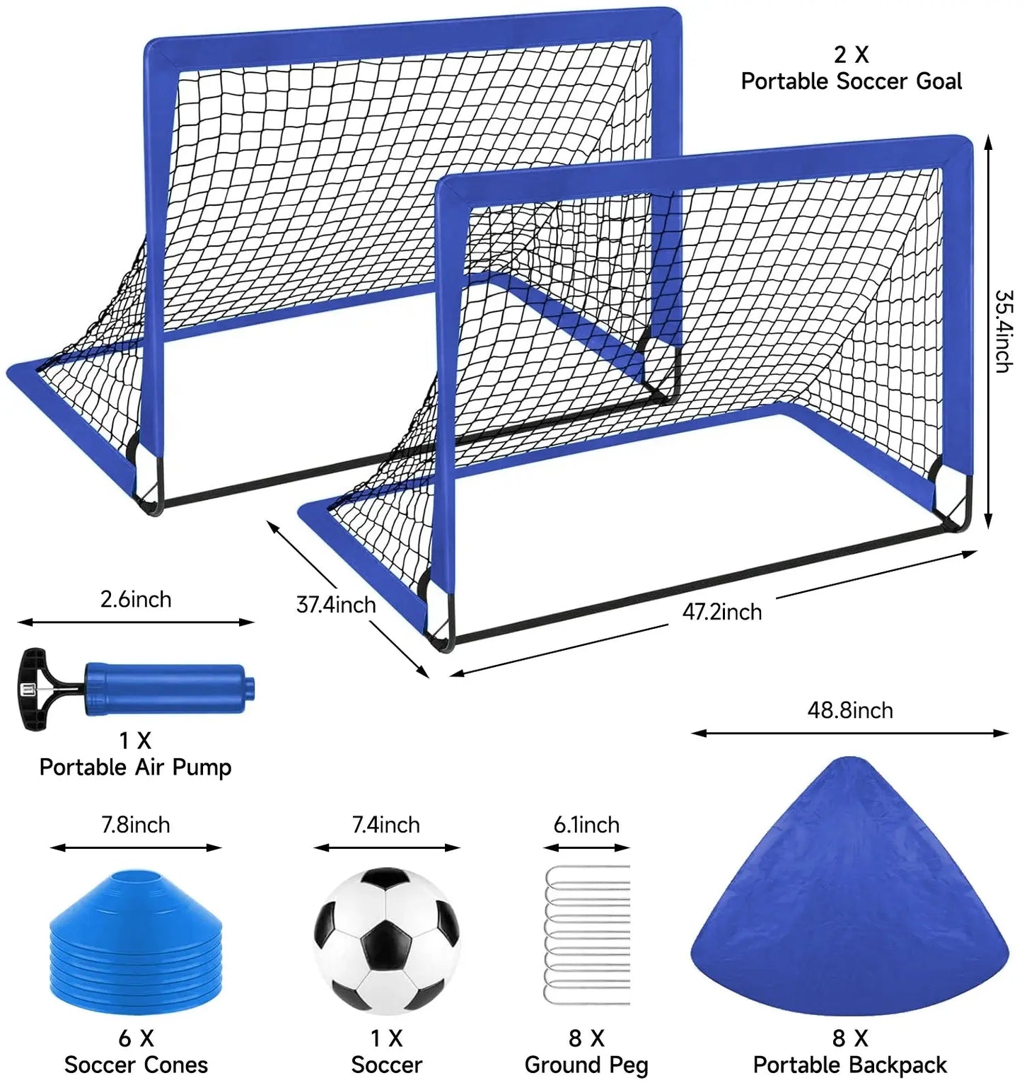 Portable Set of 2 Soccer Goals, 4X3Ft Folding Soccer Net for Backyard Training for Kids and Teens,Blue