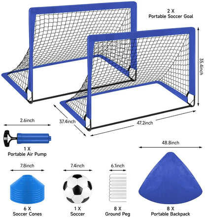 Portable Set of 2 Soccer Goals, 4X3Ft Folding Soccer Net for Backyard Training for Kids and Teens,Blue