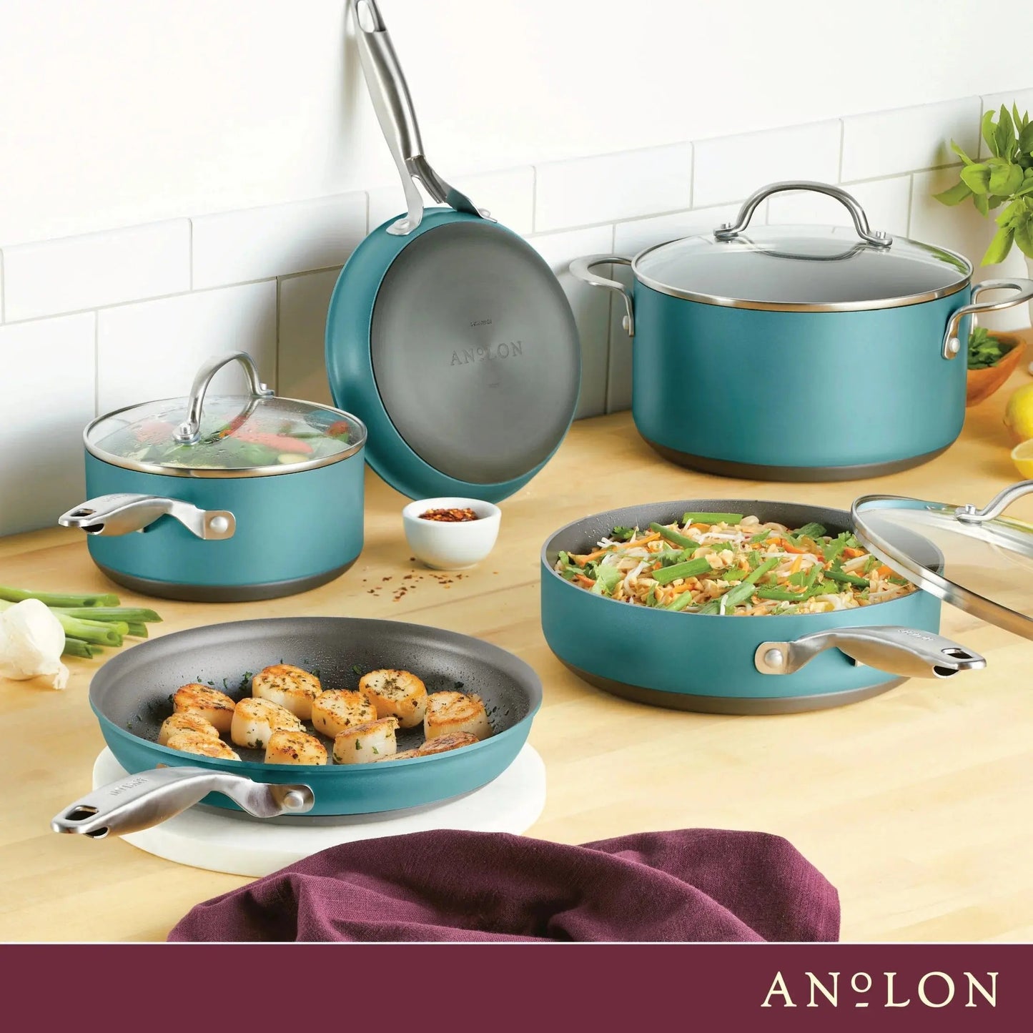 Achieve 8 Piece Hard Anodized Nonstick Pots and Pans Set, Teal