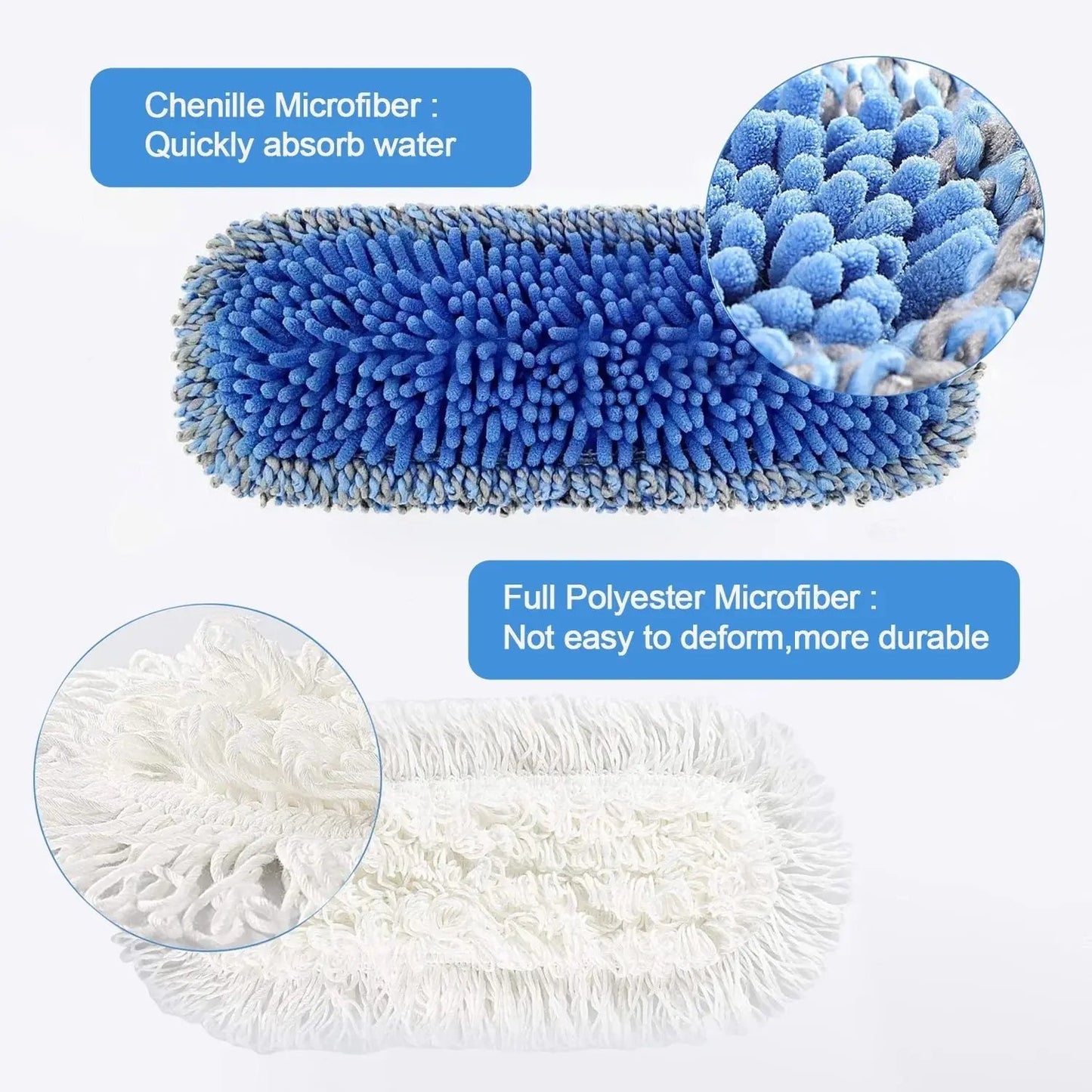 Microfiber Dust Flat Mop for Hardwood Floors with a Extra Chenille Refill, Dry & Wet