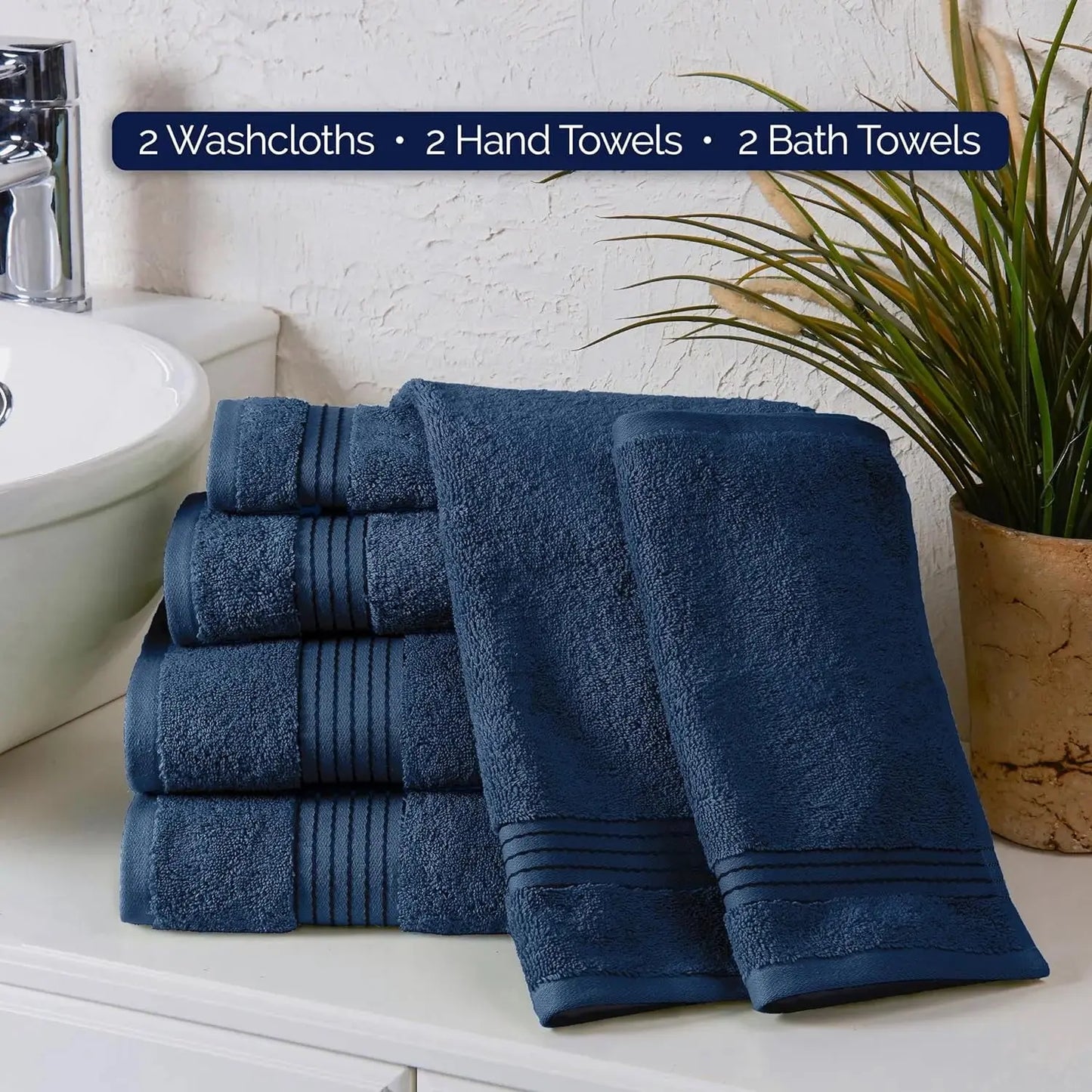 Hotel Quality Turkish Towel Set for Bathroom (6 Pcs Towel Set), Navy