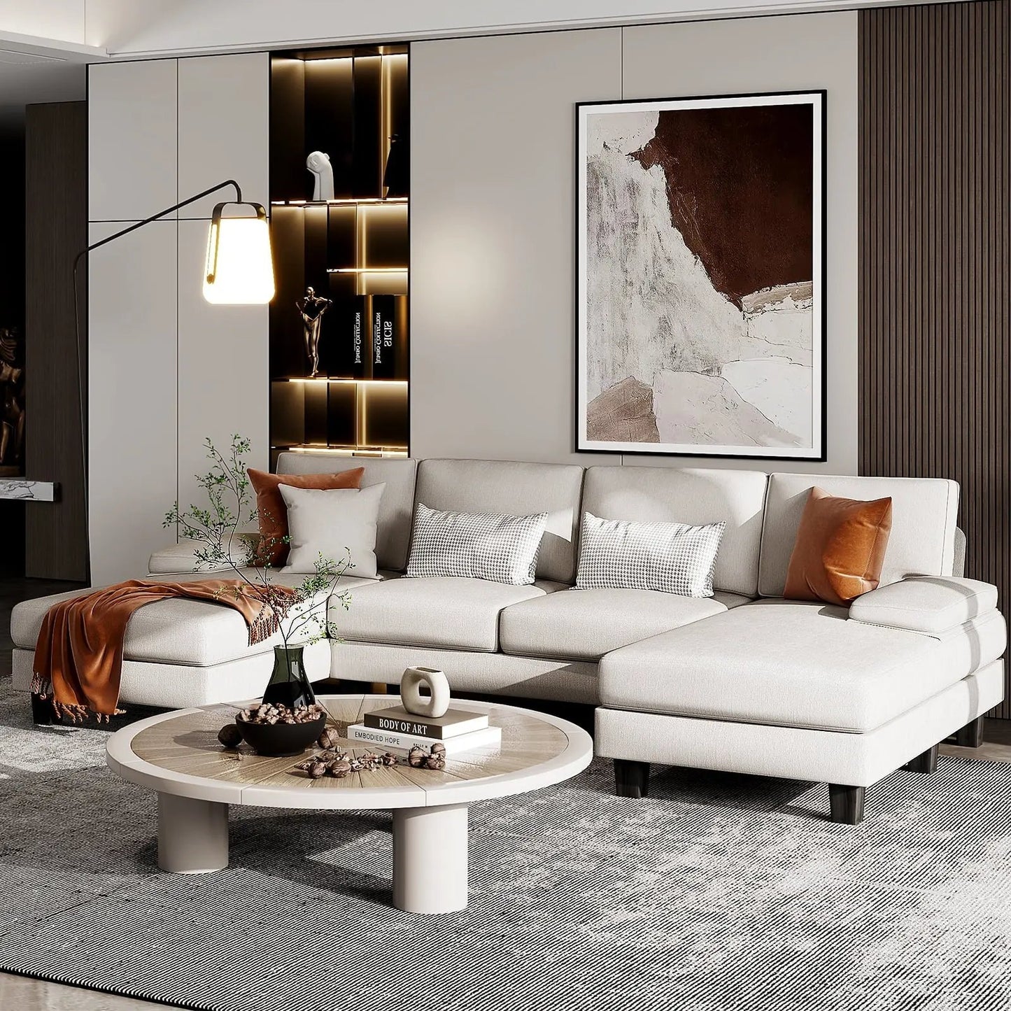 Elegant U-Shaped Chenille Sectional Sofa with Chaise - 4 Comfortable Seats in Modern Gray for Your Living Room