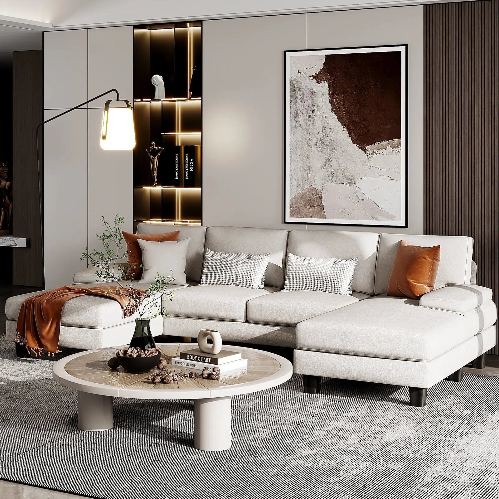 Elegant U-Shaped Chenille Sectional Sofa with Chaise - 4 Comfortable Seats in Modern Gray for Your Living Room