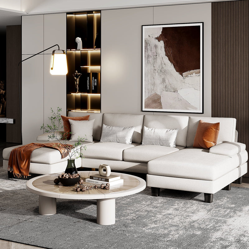 Elegant U-Shaped Chenille Sectional Sofa with Chaise - 4 Comfortable Seats in Modern Gray for Your Living Room