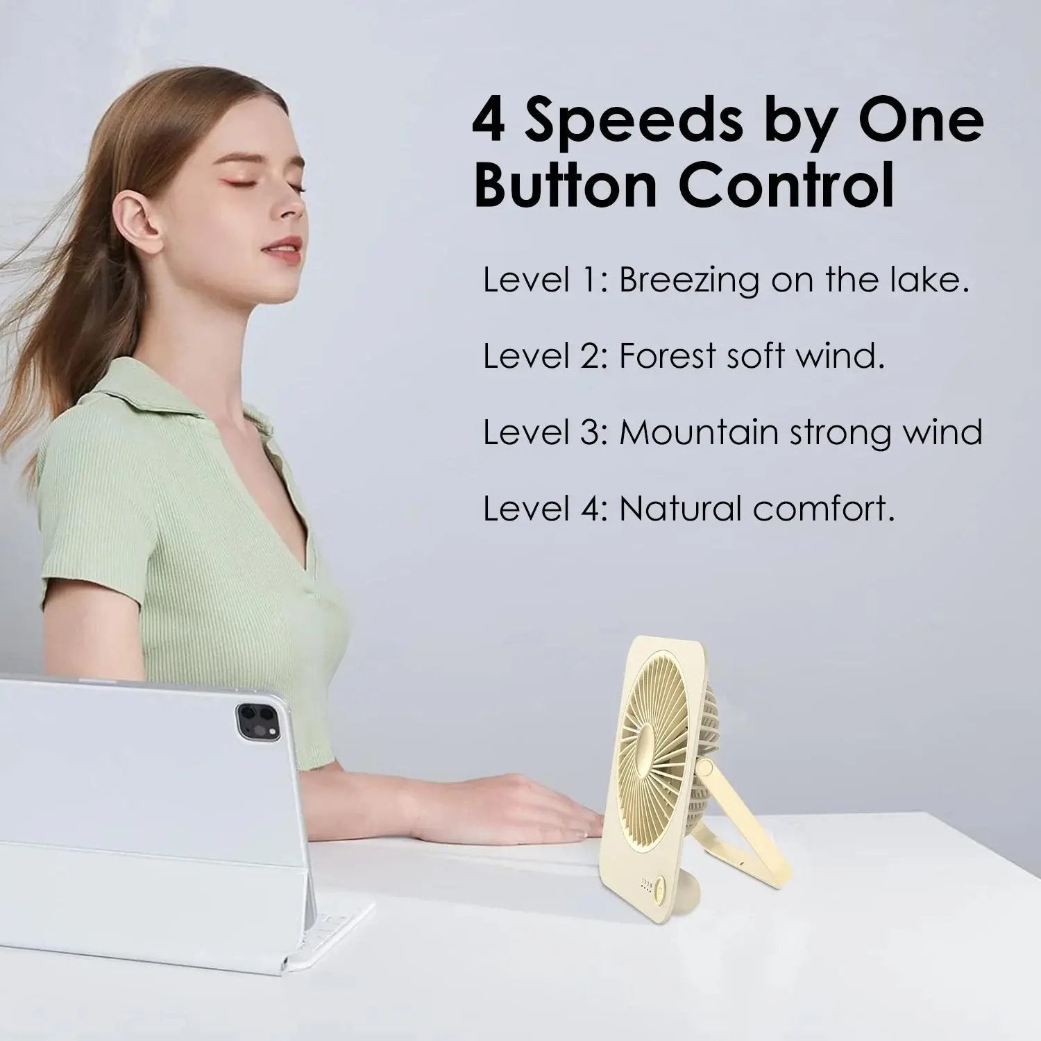 Stay cool anywhere with our 4-Speed Ultra-Thin Rechargeable Desk Fan! 🌬️💨 #PortableComfort #StayCool