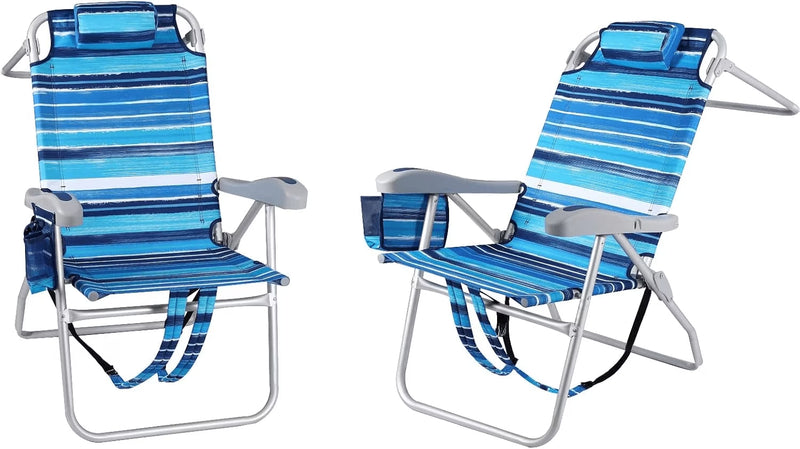 Chill in Style: Portable Backpack Beach Chairs with Cup Holder & Towel Rack! 🏖️🌊🪑