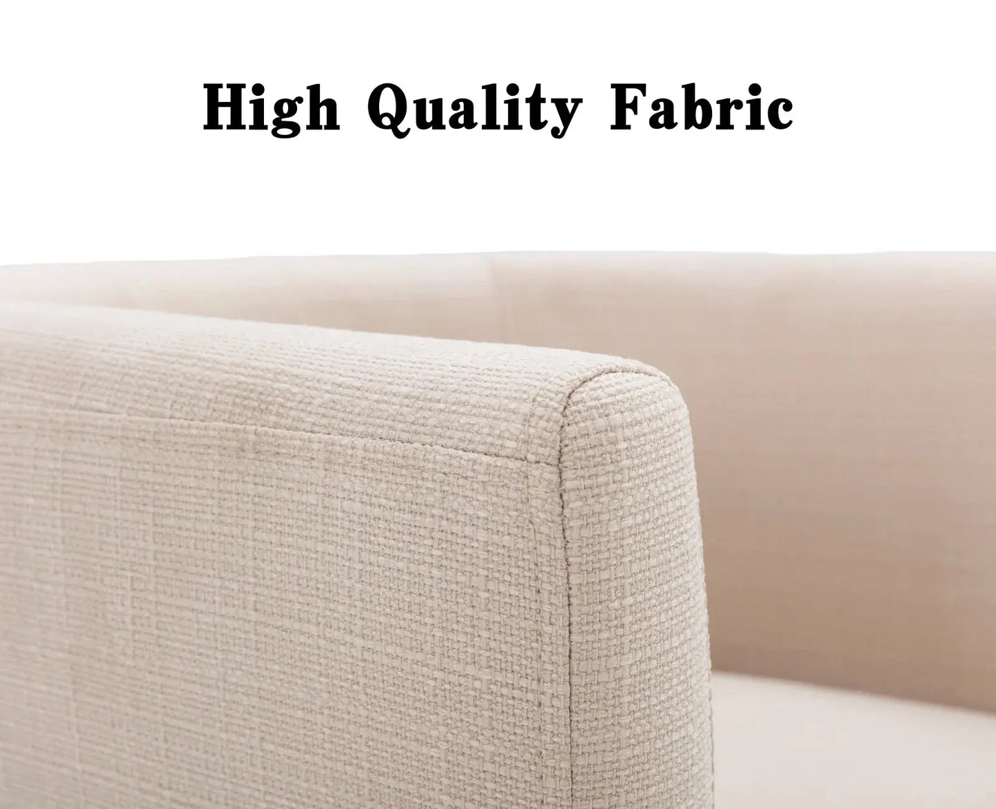 Modern Linen Dining Chair, Mid-Century Upholstered Barrel Kitchen Chairs Fabric Side Chair with Metal Legs and Curved Back for Living Room Dining Room Bedroom, Cream