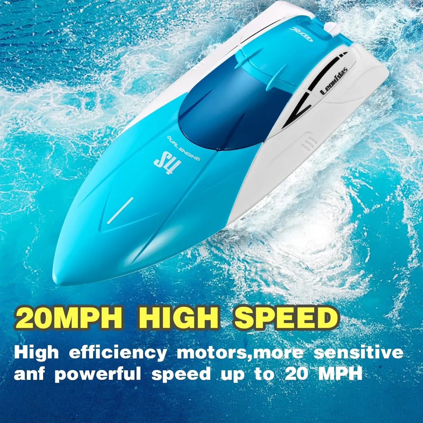 S4 RC Boat - Remote Control Boat for Pools and Lakes, 4 Channel 2.4GHZ Remote Control, and Rechargeable Boat Battery，Blue