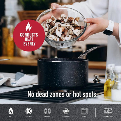 10-Piece Nonstick Cookware Set in Black - Includes Frying Skillet, Sauce Pan, and Stock Pot