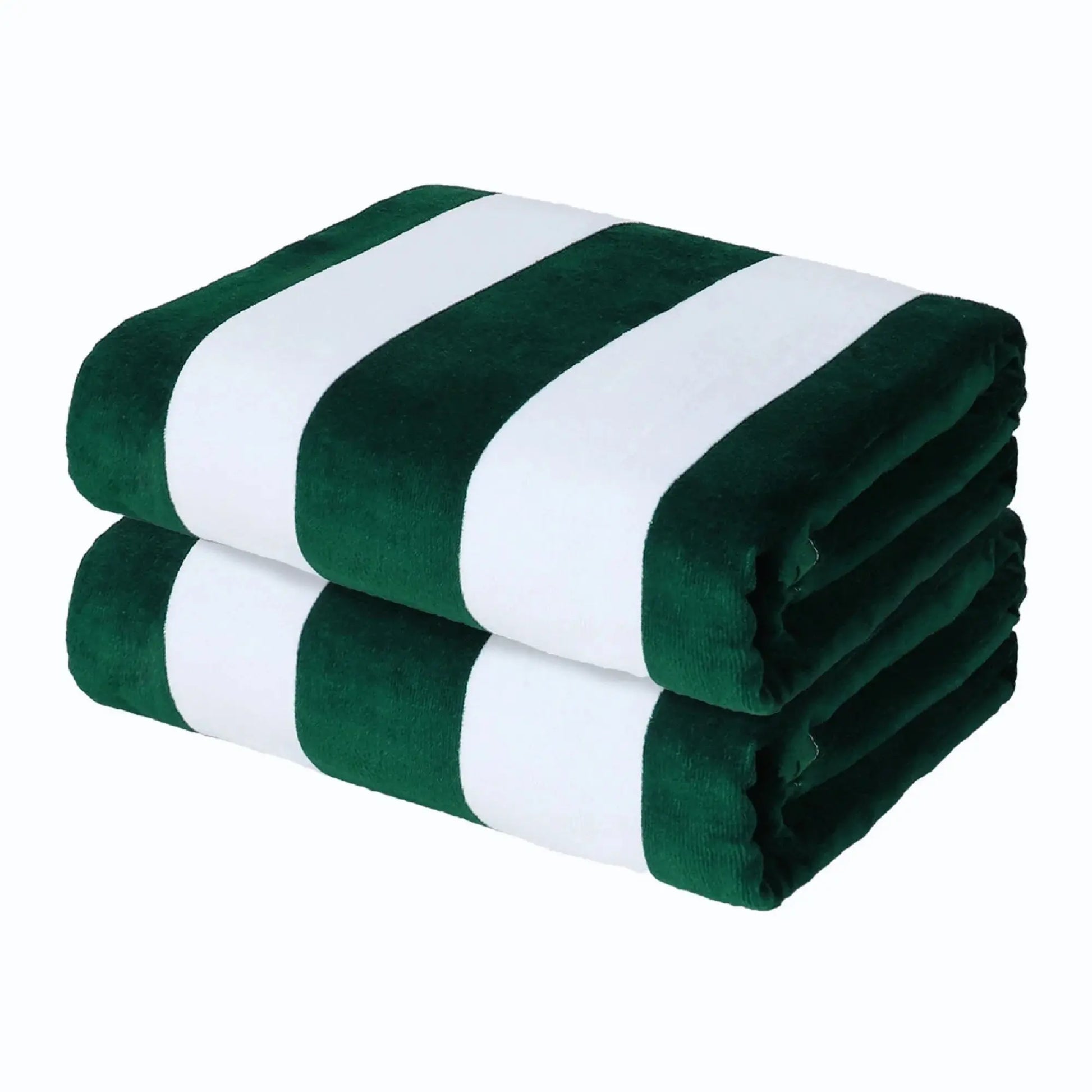 2-Pack Cotton Oversized 35"X70" Cabana Stripe Beach Towels, Super Absorbent Soft Plush Pool Towel, Bath Towel (Forest Green)