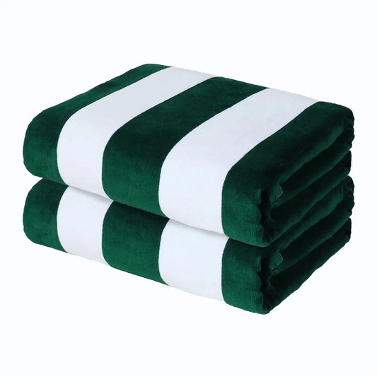 2-Pack Cotton Oversized 35"X70" Cabana Stripe Beach Towels, Super Absorbent Soft Plush Pool Towel, Bath Towel (Forest Green)