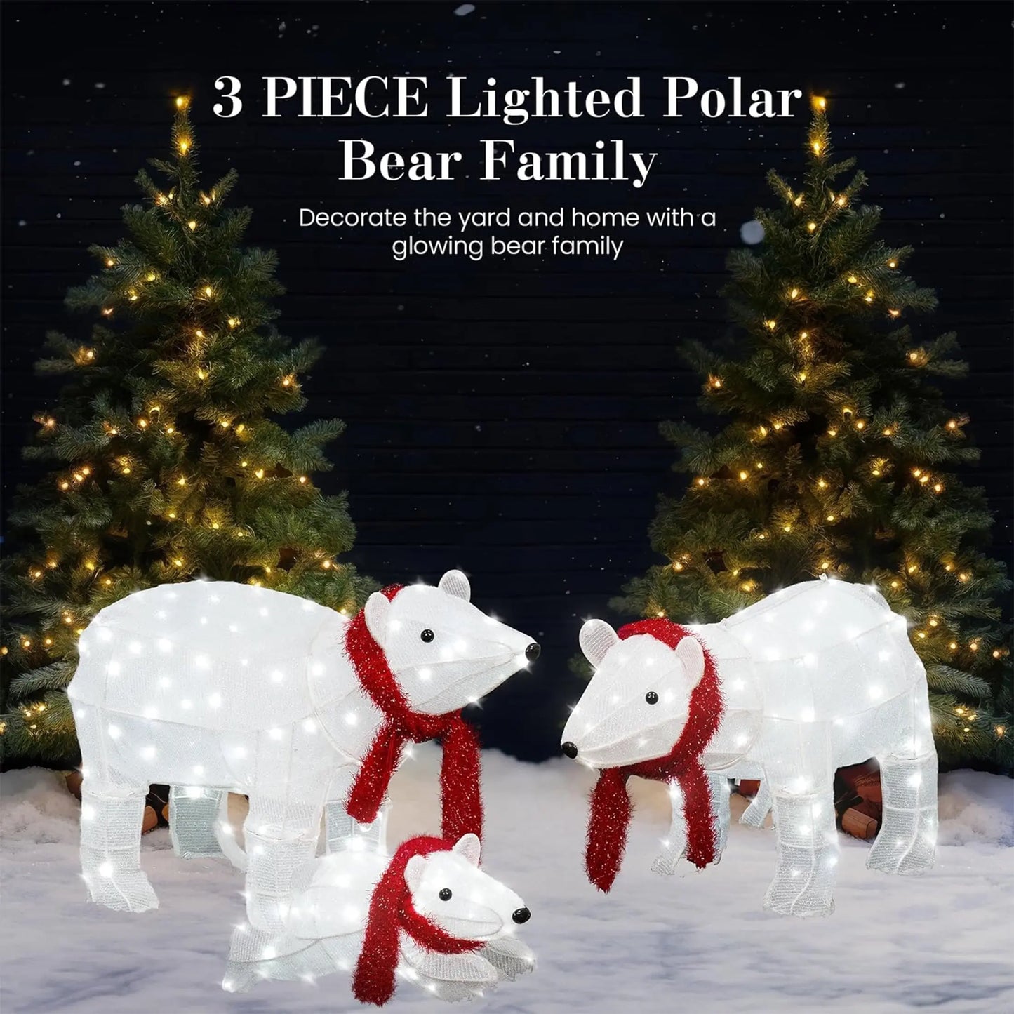 Enchanting 3-Piece Lighted Polar Bear Family Set for Magical Outdoor and Indoor Christmas Decor - 210 Warm LED Lights Included!