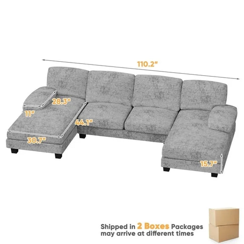 Elegant U-Shaped Chenille Sectional Sofa with Chaise - 4 Comfortable Seats in Modern Gray for Your Living Room