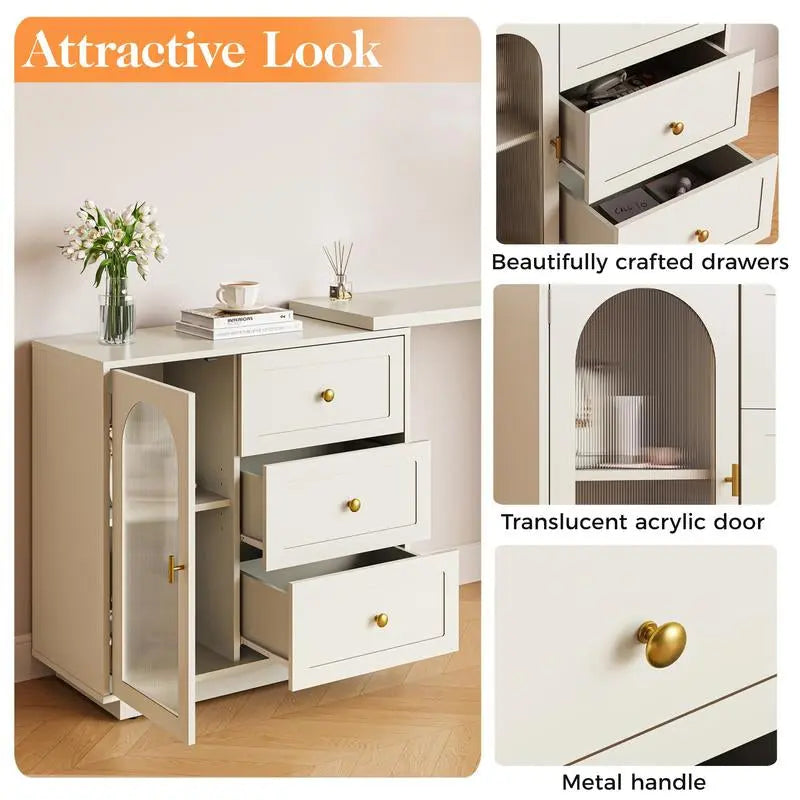 Royalcraft Makeup Vanity Desk, Extendable Corner Vanity Makeup Table with 3 Drawers, Modern Dressing Table for Bedroom, Cream White Makeup Vanity without Mirror