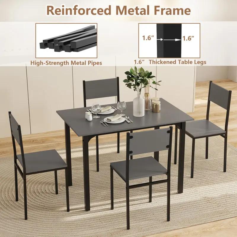 Stylish 5-Piece Industrial Dining Table Set for 4 – Perfect for Modern Kitchens