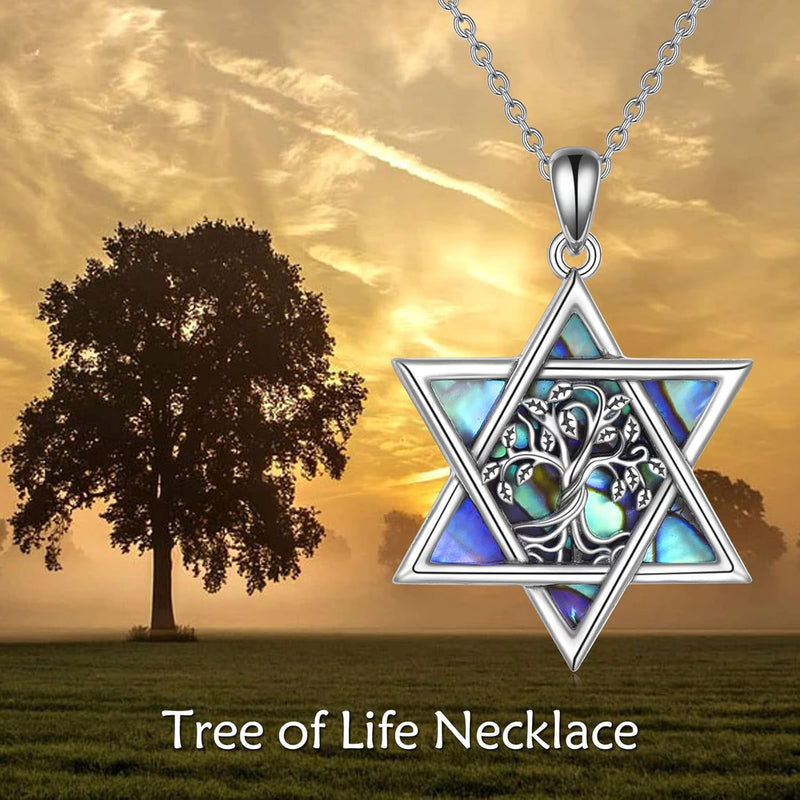 Rock Your Roots with the Star of David Necklace: A Shiny Abalone Shell Tree of Life for All the Cool Cats!