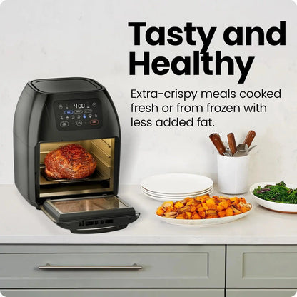 Multifunctional Digital 10 Qt. Air Fryer+ Rotisserie, Fry, Roast & Bake, 17 Presets - Black