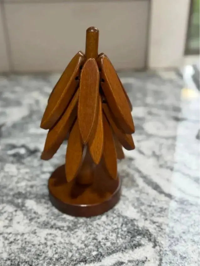 Handcrafted Wooden Trivet Tree – Hanging Leaf Trivet Holder & Heat Pads – Rustic Kitchen Decor