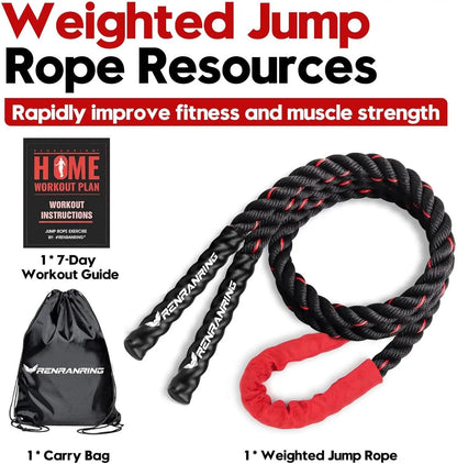 Ultimate Weighted Jump Rope for Men & Women - 3Lb, 4Lb, 5Lb Heavy Skipping Rope for Strength, Muscle Building & Home Gym Fitness