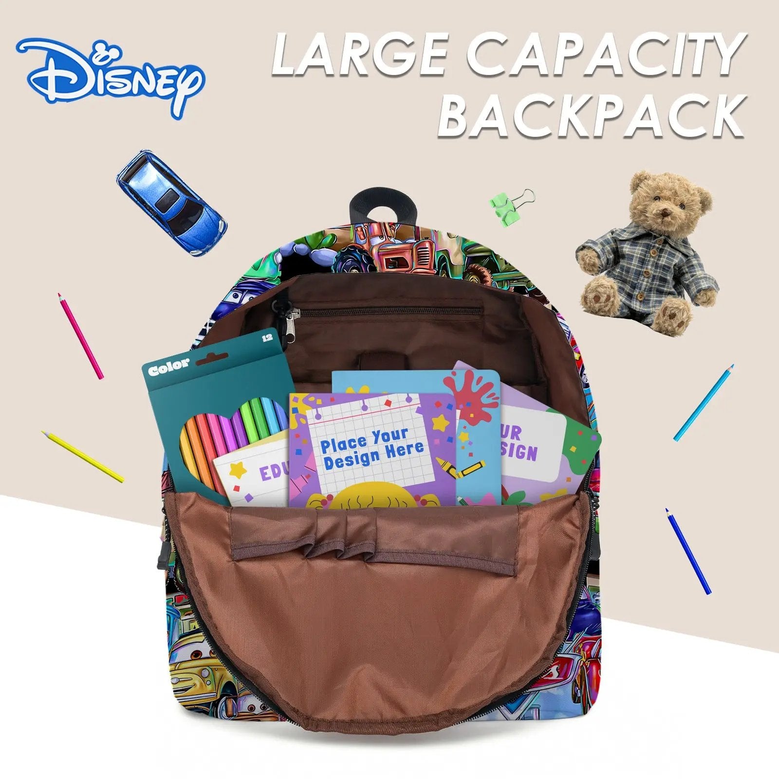 Cars Backpack, Large Capacity and Multiple Compartments Temu