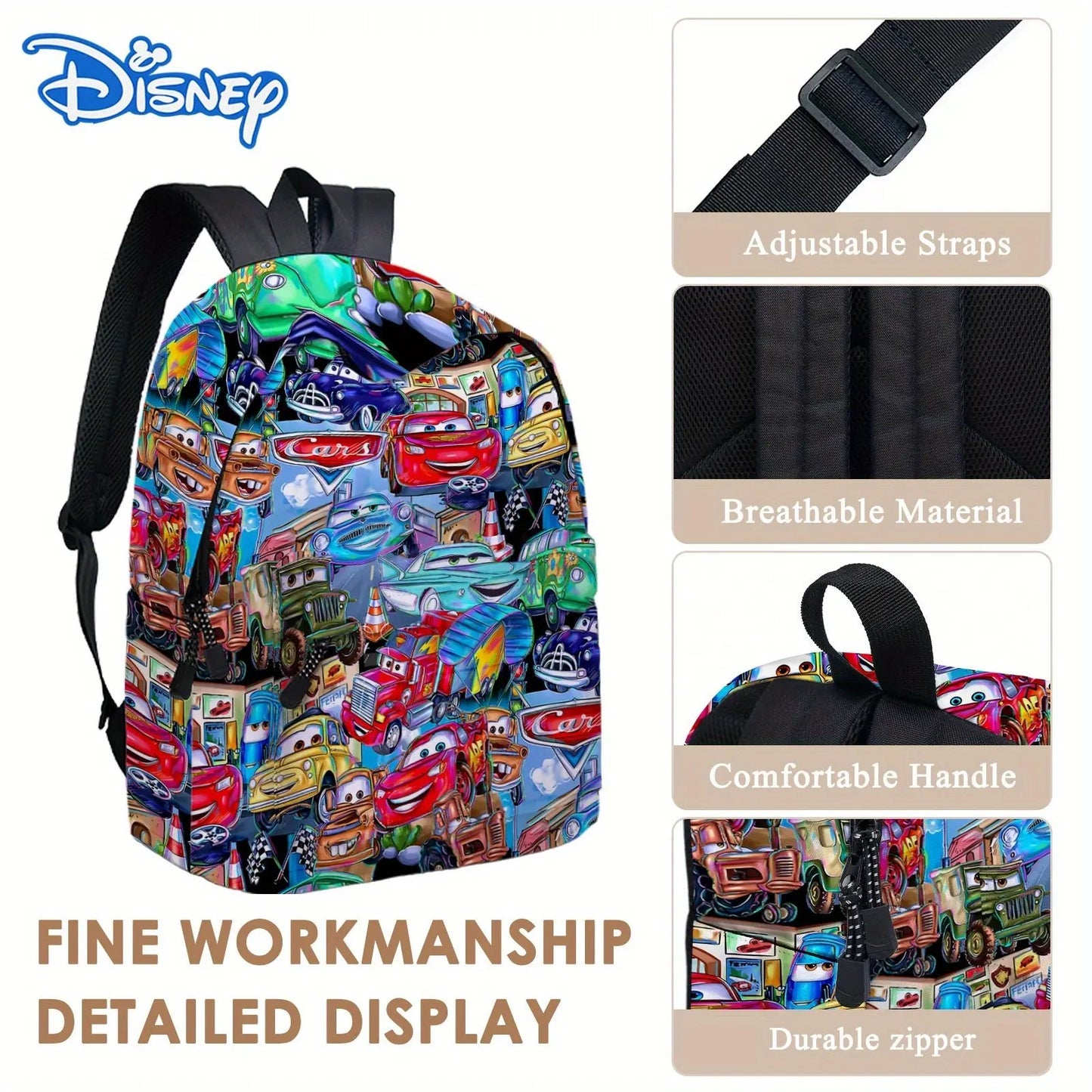 One fun-filled Cars backpack, perfect for lracers on the go! Our3Designs
