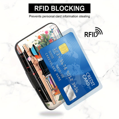 1pc Mini RFID Cat Pattern Aluminum Wallet Credit Card Holder