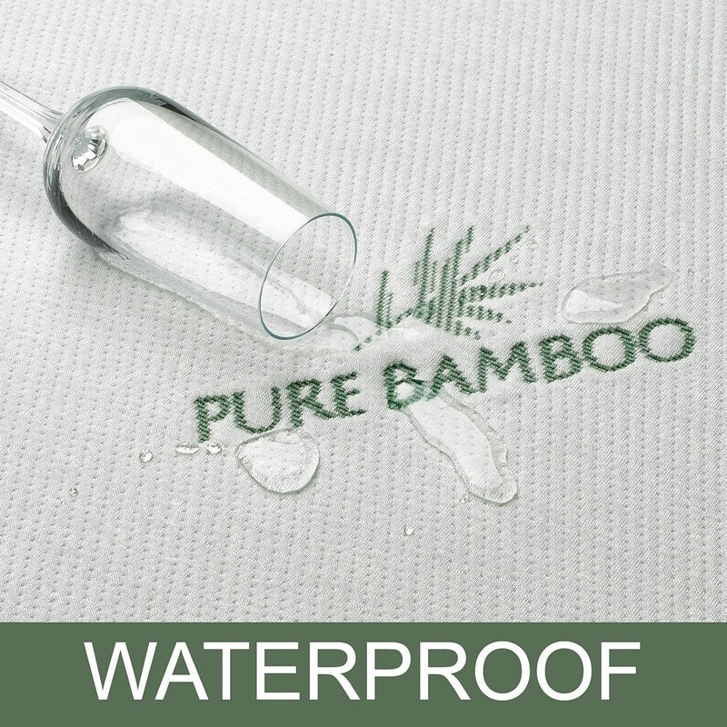 Queen Mattress Protector by , Waterproof - Viscose Derived from Bamboo, Breathable, Noiseless Mattress Cover Protects against Moisture, Spills, Stains (Queen)