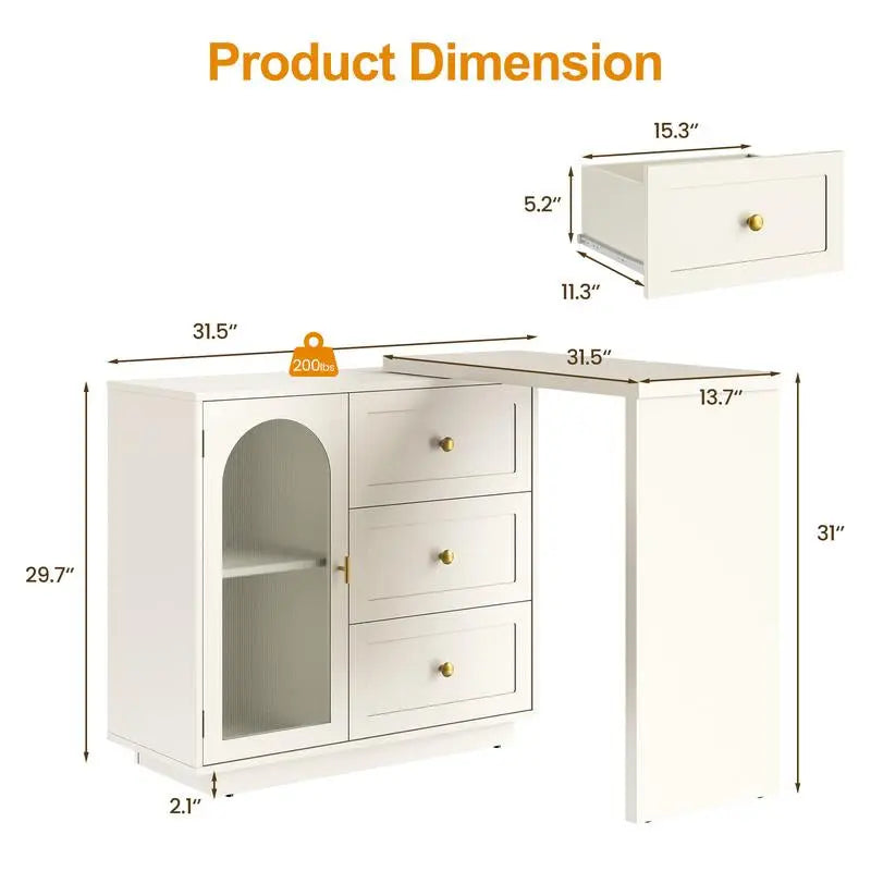 Royalcraft Makeup Vanity Desk, Extendable Corner Vanity Makeup Table with 3 Drawers, Modern Dressing Table for Bedroom, Cream White Makeup Vanity without Mirror