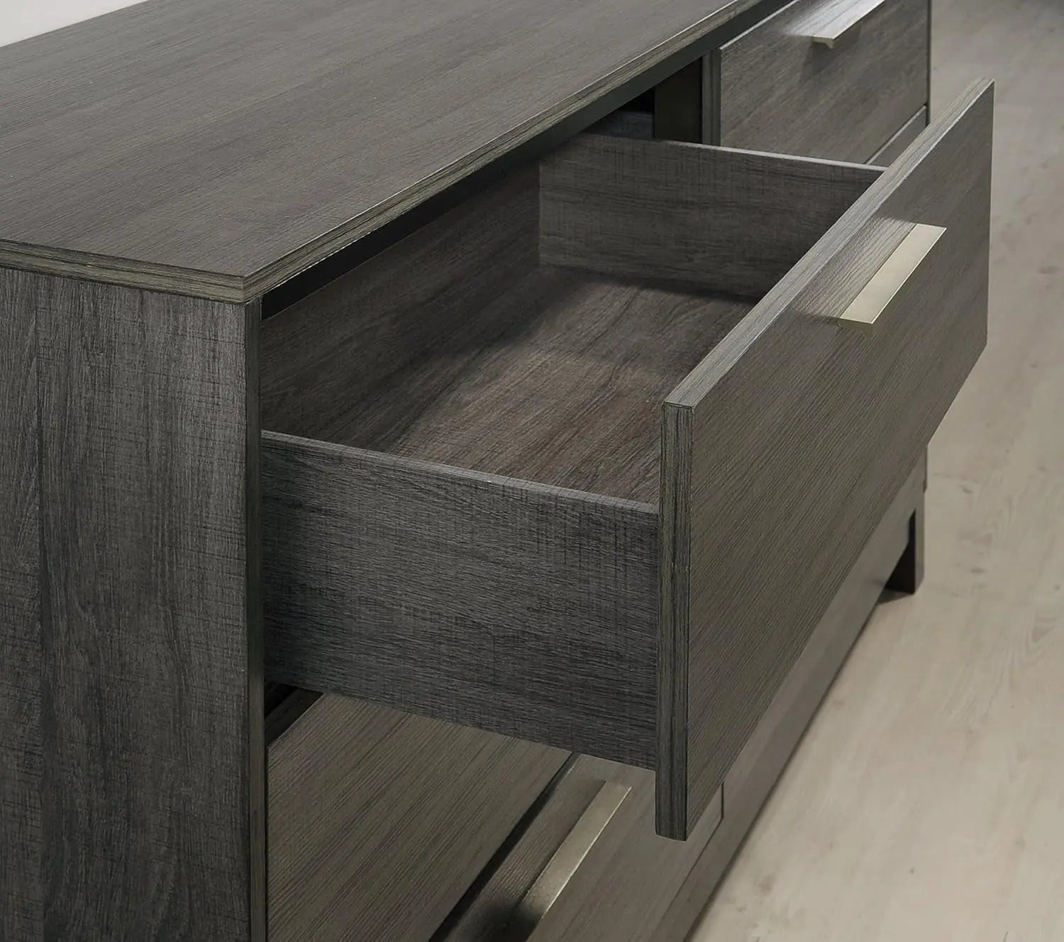 Ioana Antique Grey Finish Wood Bed Room Set, King Size Bed, Dresser, Mirror, Night Stand