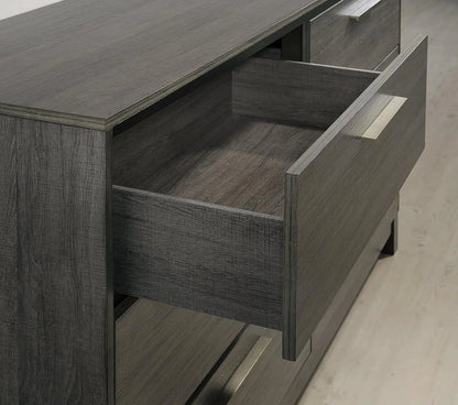Ioana Antique Grey Finish Wood Bed Room Set, King Size Bed, Dresser, Mirror, Night Stand