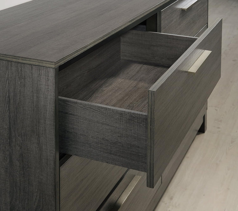 Ioana Antique Grey Finish Wood Bed Room Set, King Size Bed, Dresser, Mirror, Night Stand