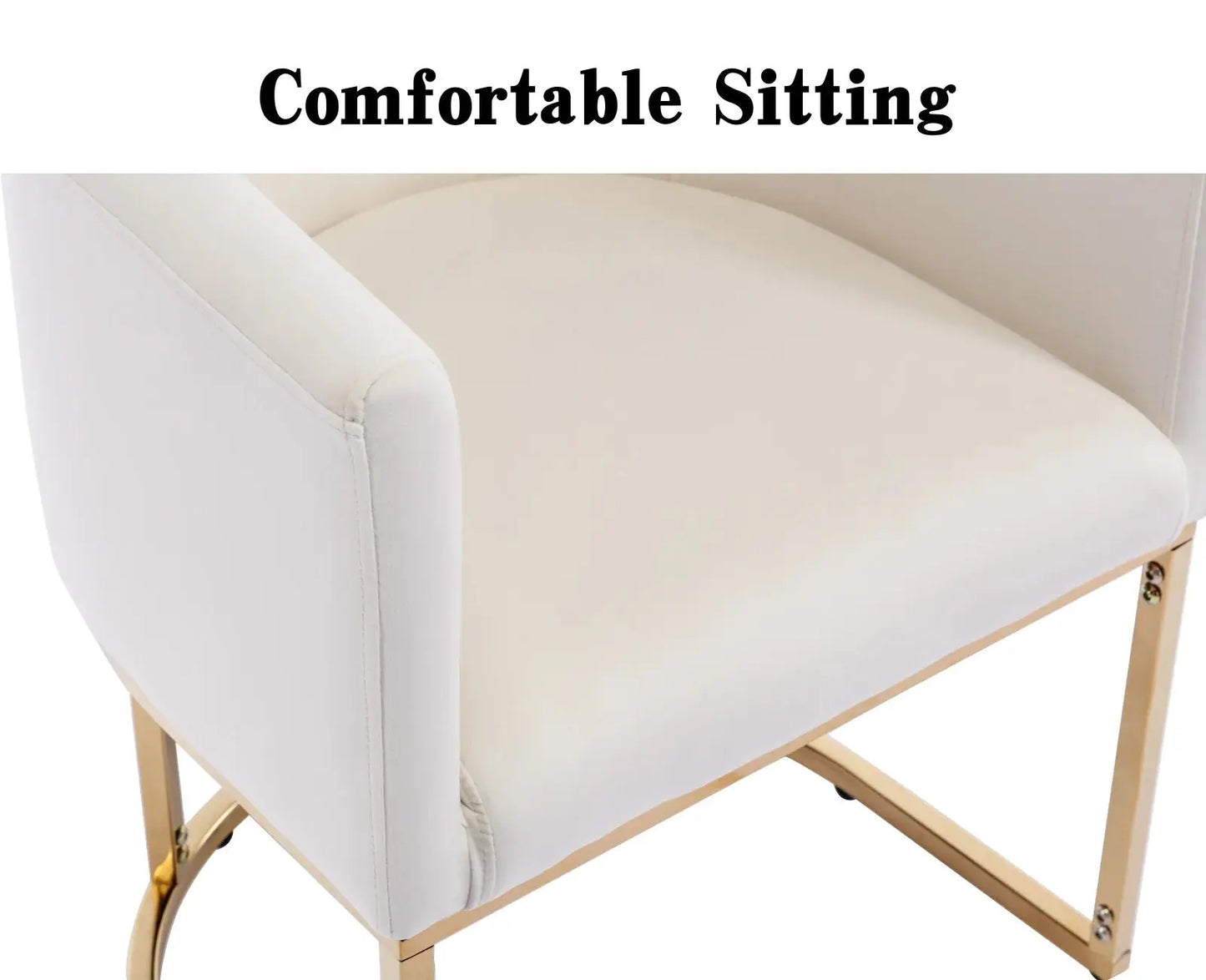 Modern Velvet Dining Chair, Mid-Century Upholstered Barrel Kitchen Chairs Fabric Side Chair with Metal Legs and Curved Back for Living Room Dining Room Bedroom, White