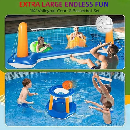 Pool Volleyball Net Basketball Hoop Inflatable Pool Floats Toys Swimming Water Games for Adults,Orange