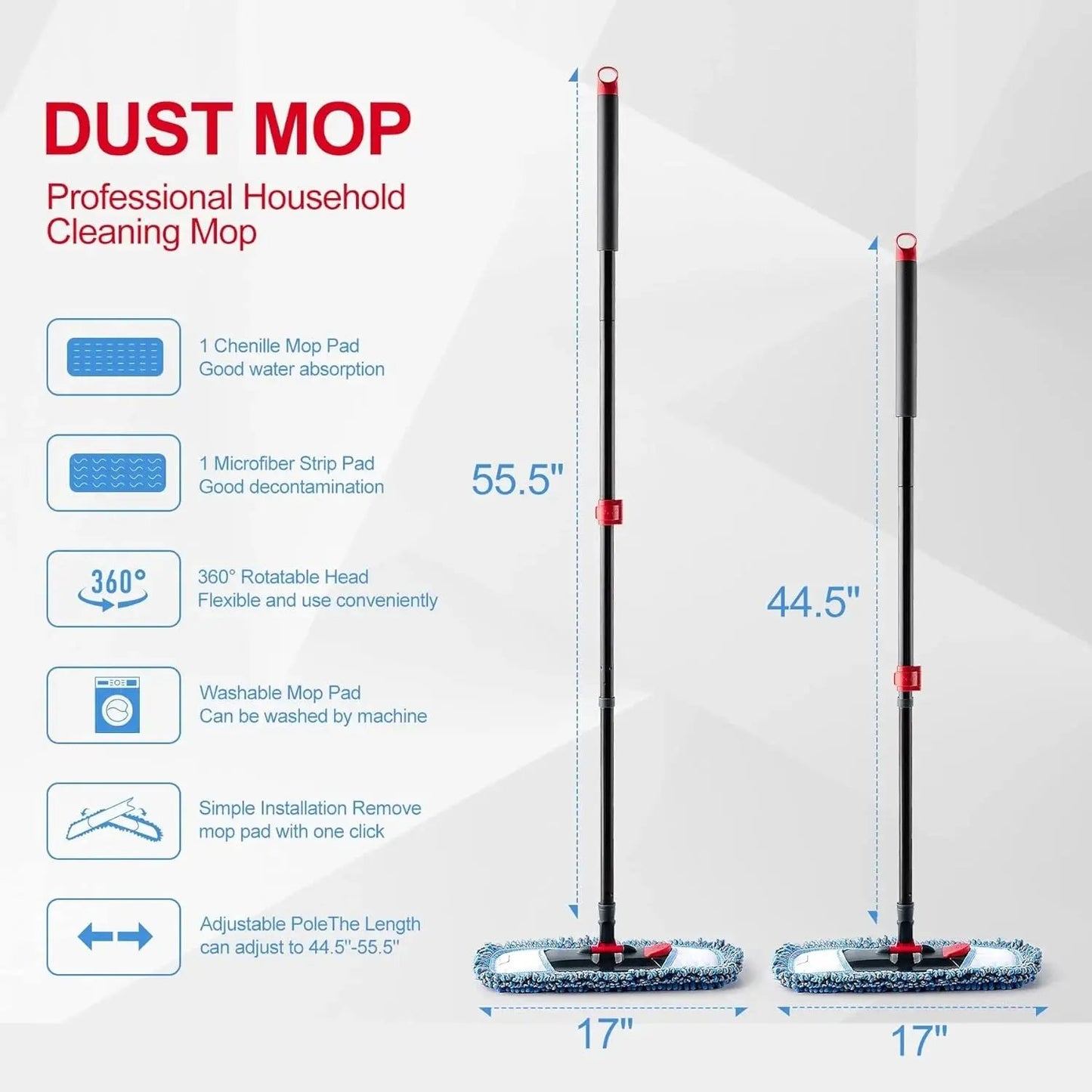 Microfiber Dust Flat Mop for Hardwood Floors with a Extra Chenille Refill, Dry & Wet
