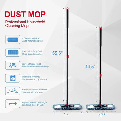 Microfiber Dust Flat Mop for Hardwood Floors with a Extra Chenille Refill, Dry & Wet