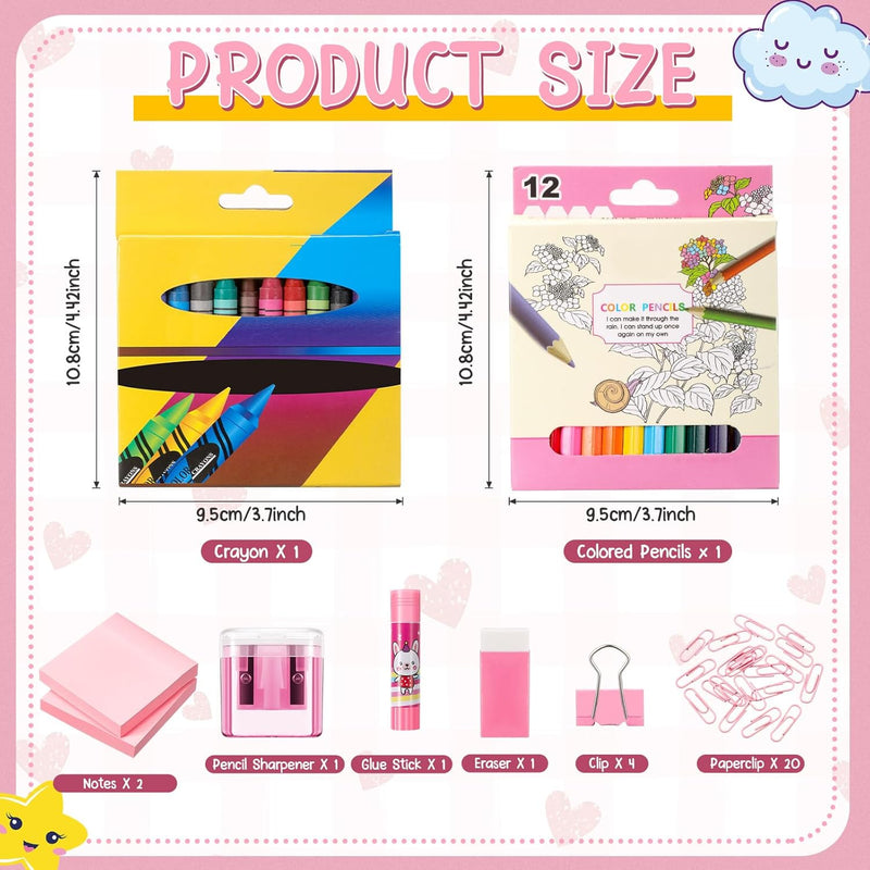 48 Pcs Back to School Gifts for Students School Stationary Set Essentials Bundle Include Folders Notebooks Rulers Scissors Pencils Pens and Much More(Pink)