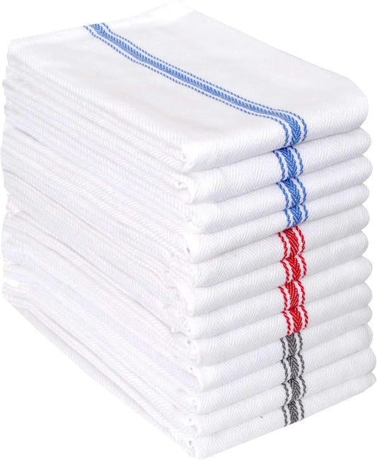 Cotton Kitchen Towels Set of 12 - Highly Absorbent, Super Soft Tea Towel with Hanging Loops - Extra Large Quick Dry Commercial Restaurant Towel (16X28 Inch - Multicolor)