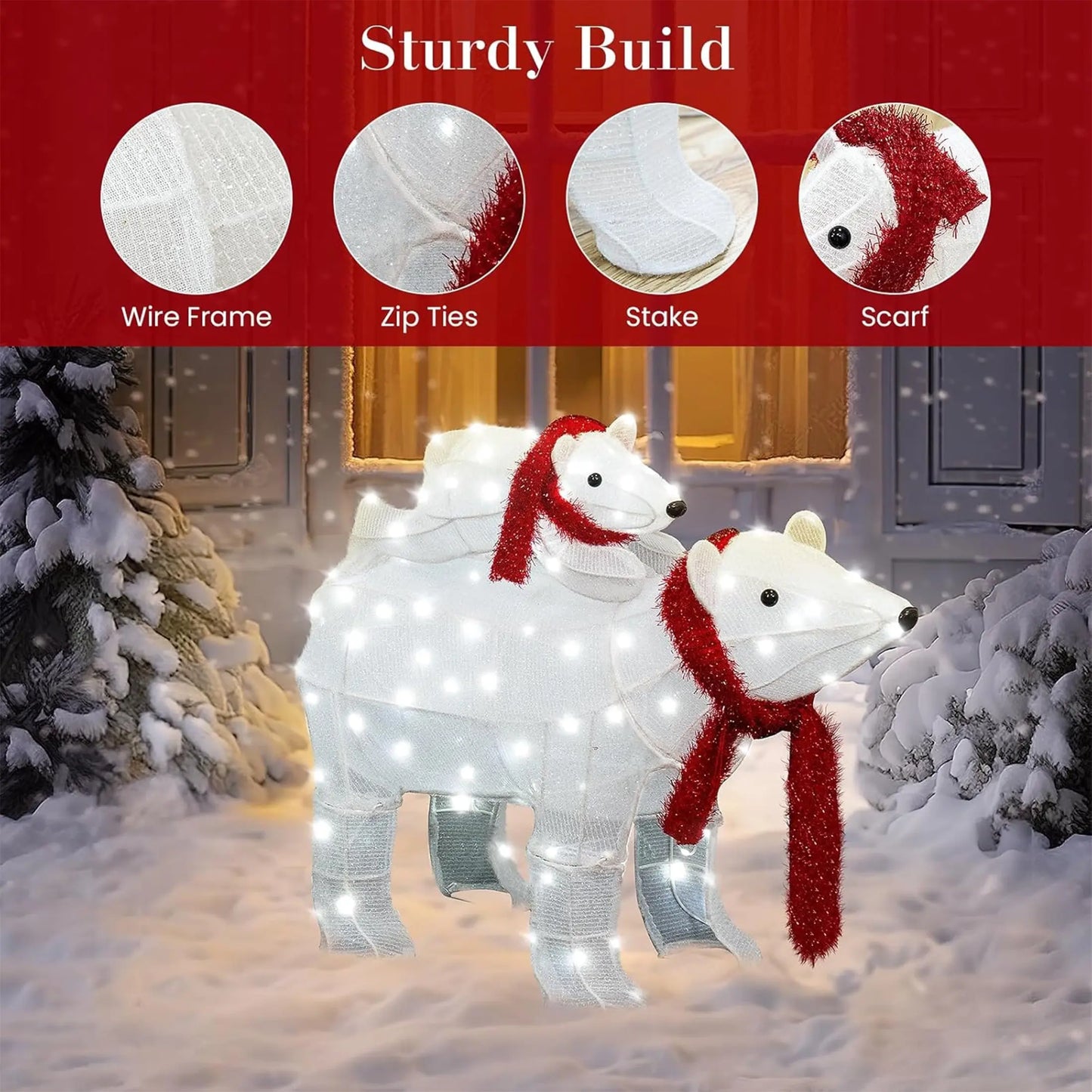 Enchanting 3-Piece Lighted Polar Bear Family Set for Magical Outdoor and Indoor Christmas Decor - 210 Warm LED Lights Included!