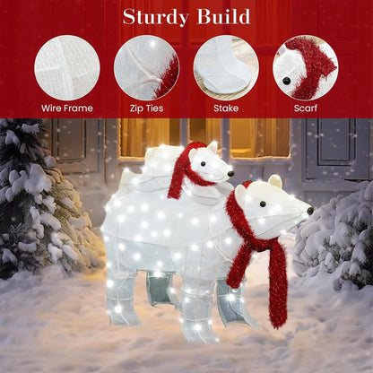 Enchanting 3-Piece Lighted Polar Bear Family Set for Magical Outdoor and Indoor Christmas Decor - 210 Warm LED Lights Included!